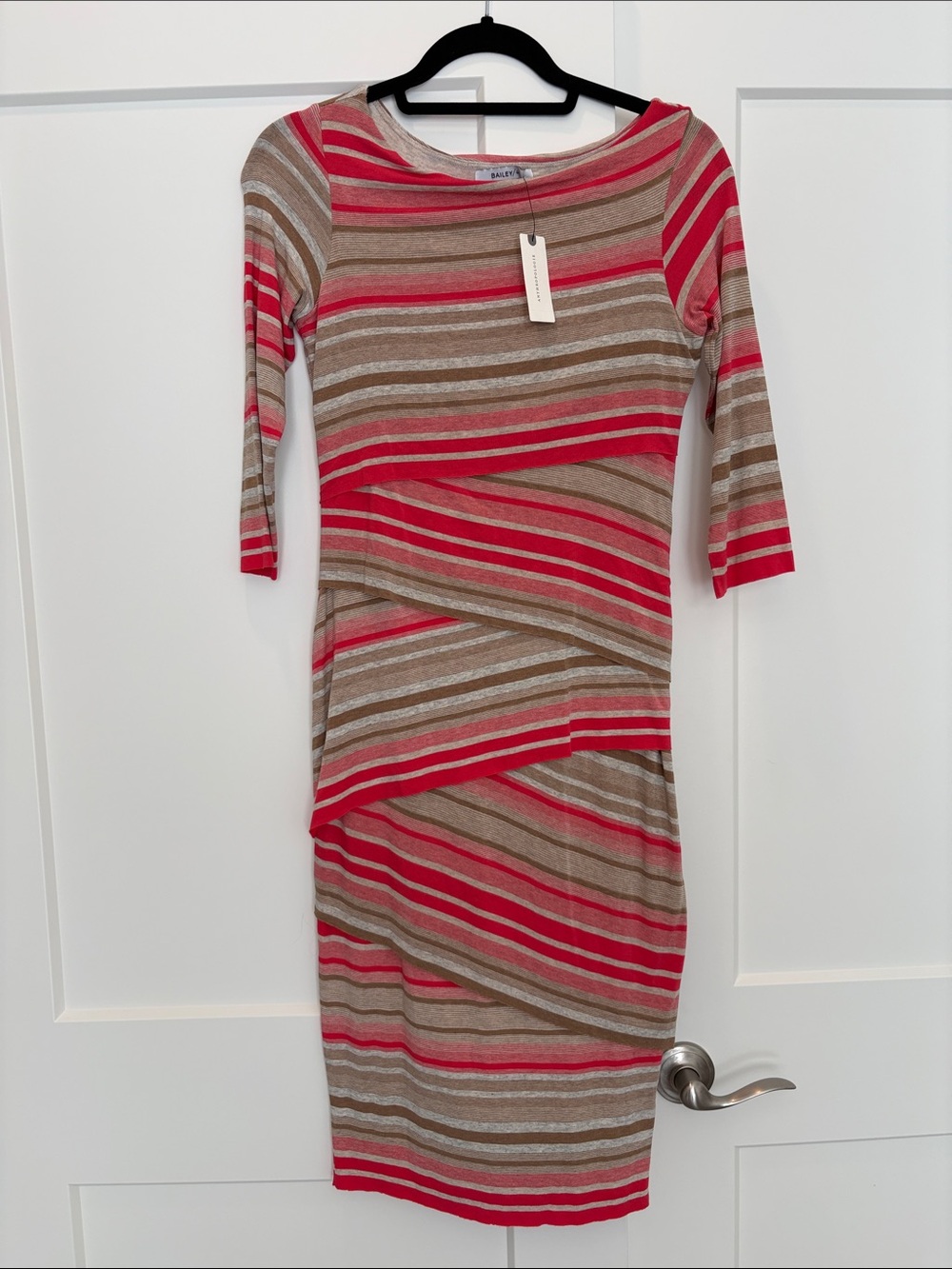 Bailey 44 Red, Pink & Tan Striped Midi Dress NWT size medium